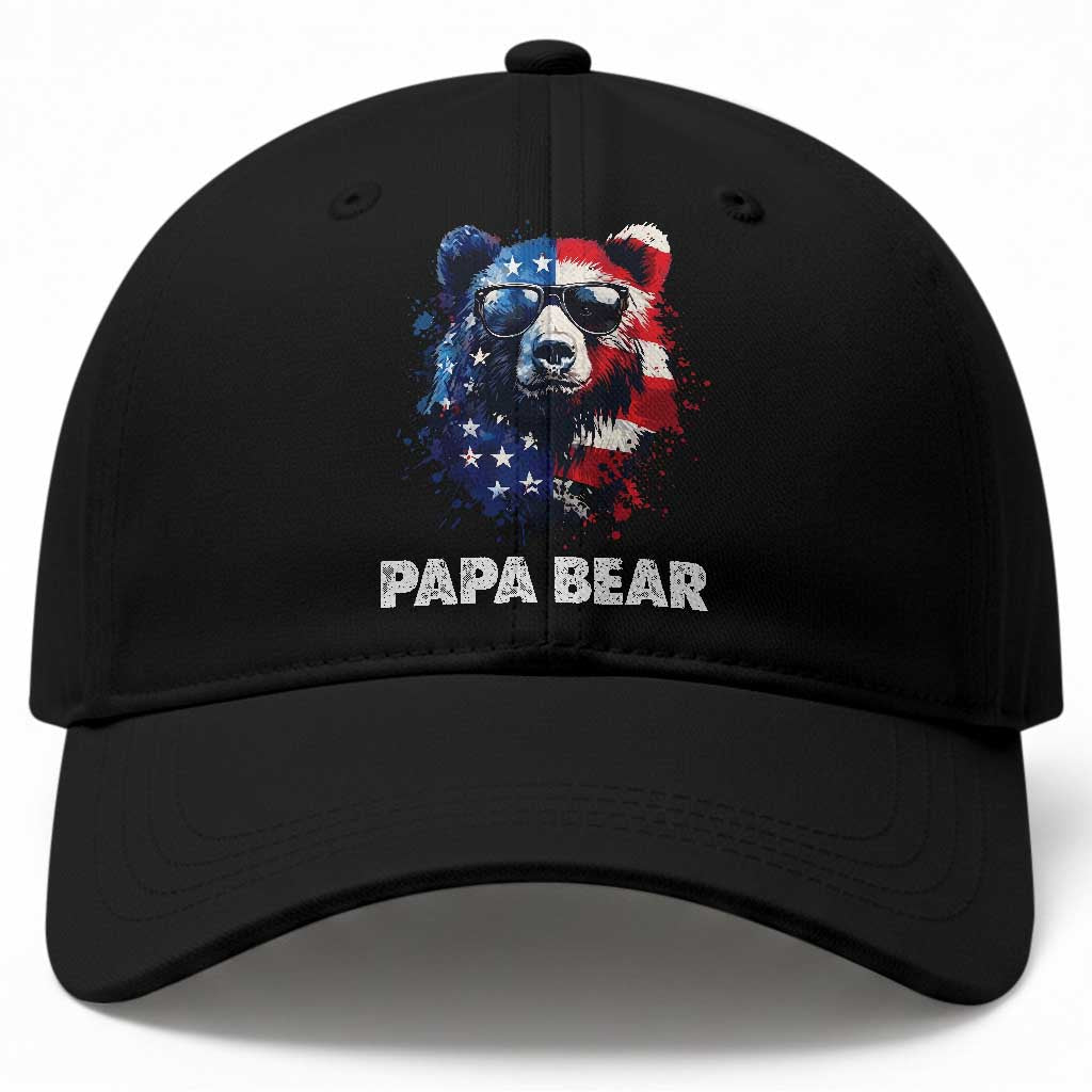 Papa Bear Father's Day Baseball Cap Patriotic American Flag 4th Of July