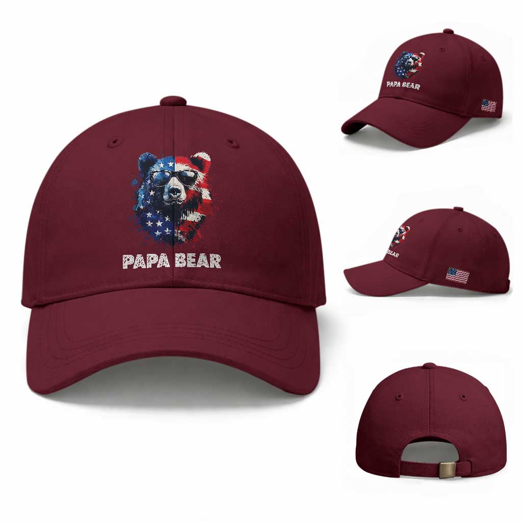 Papa Bear Father's Day Baseball Cap Patriotic American Flag 4th Of July