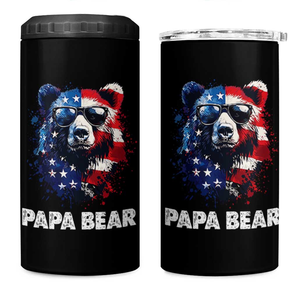 Papa Bear Father's Day 4 in 1 Can Cooler Tumbler Patriotic American Flag 4th Of July