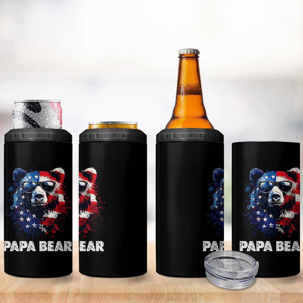 Papa Bear Father's Day 4 in 1 Can Cooler Tumbler Patriotic American Flag 4th Of July
