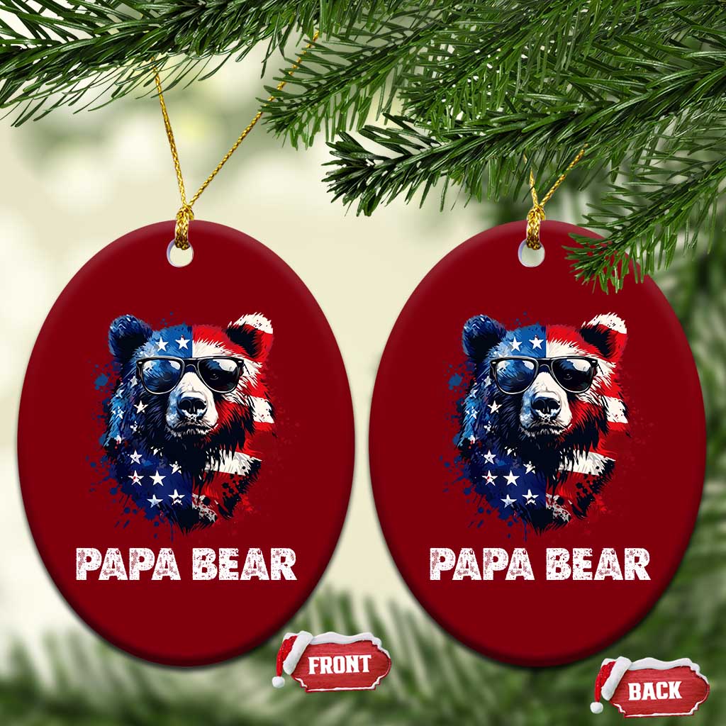 Papa Bear Father's Day Ceramic Ornament Patriotic American Flag 4th Of July