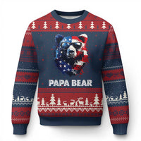 Papa Bear Father's Day Ugly Christmas Sweater Patriotic American Flag 4th Of July