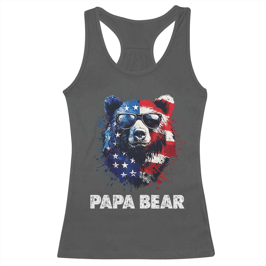 Papa Bear Father's Day Racerback Tank Top Patriotic American Flag 4th Of July