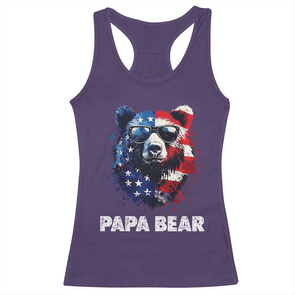 Papa Bear Father's Day Racerback Tank Top Patriotic American Flag 4th Of July
