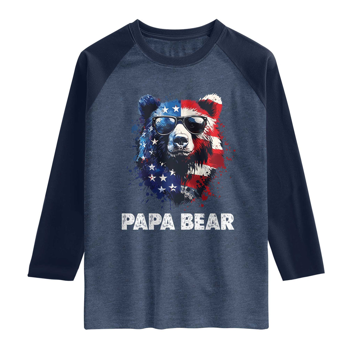 Papa Bear Father's Day Raglan Shirt Patriotic American Flag 4th Of July