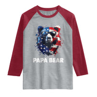 Papa Bear Father's Day Raglan Shirt Patriotic American Flag 4th Of July