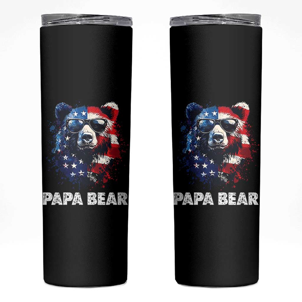 Papa Bear Father's Day Skinny Tumbler Patriotic American Flag 4th Of July