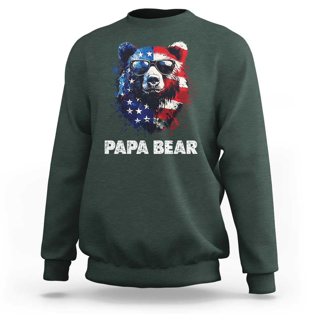 Papa Bear Father's Day Sweatshirt Patriotic American Flag 4th Of July