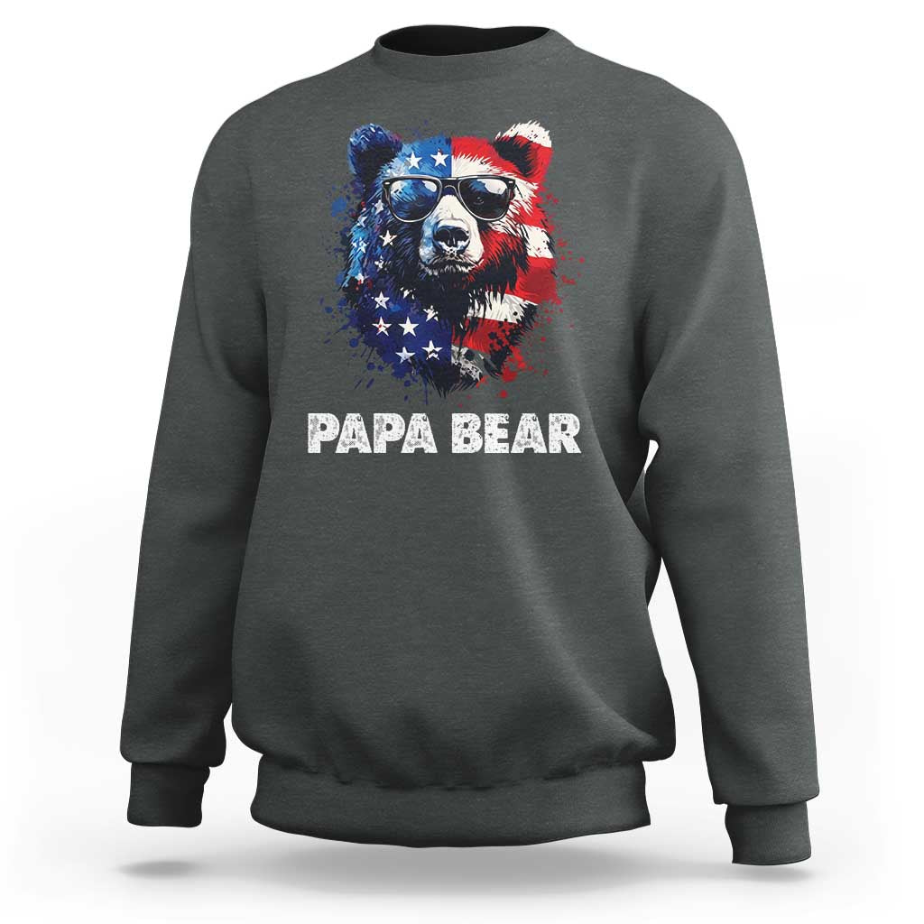 Papa Bear Father's Day Sweatshirt Patriotic American Flag 4th Of July