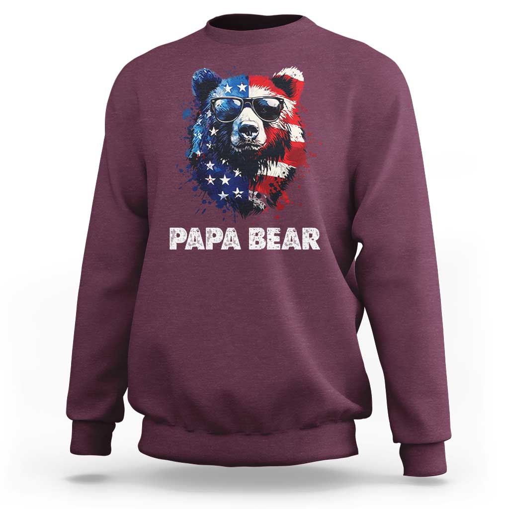 Papa Bear Father's Day Sweatshirt Patriotic American Flag 4th Of July