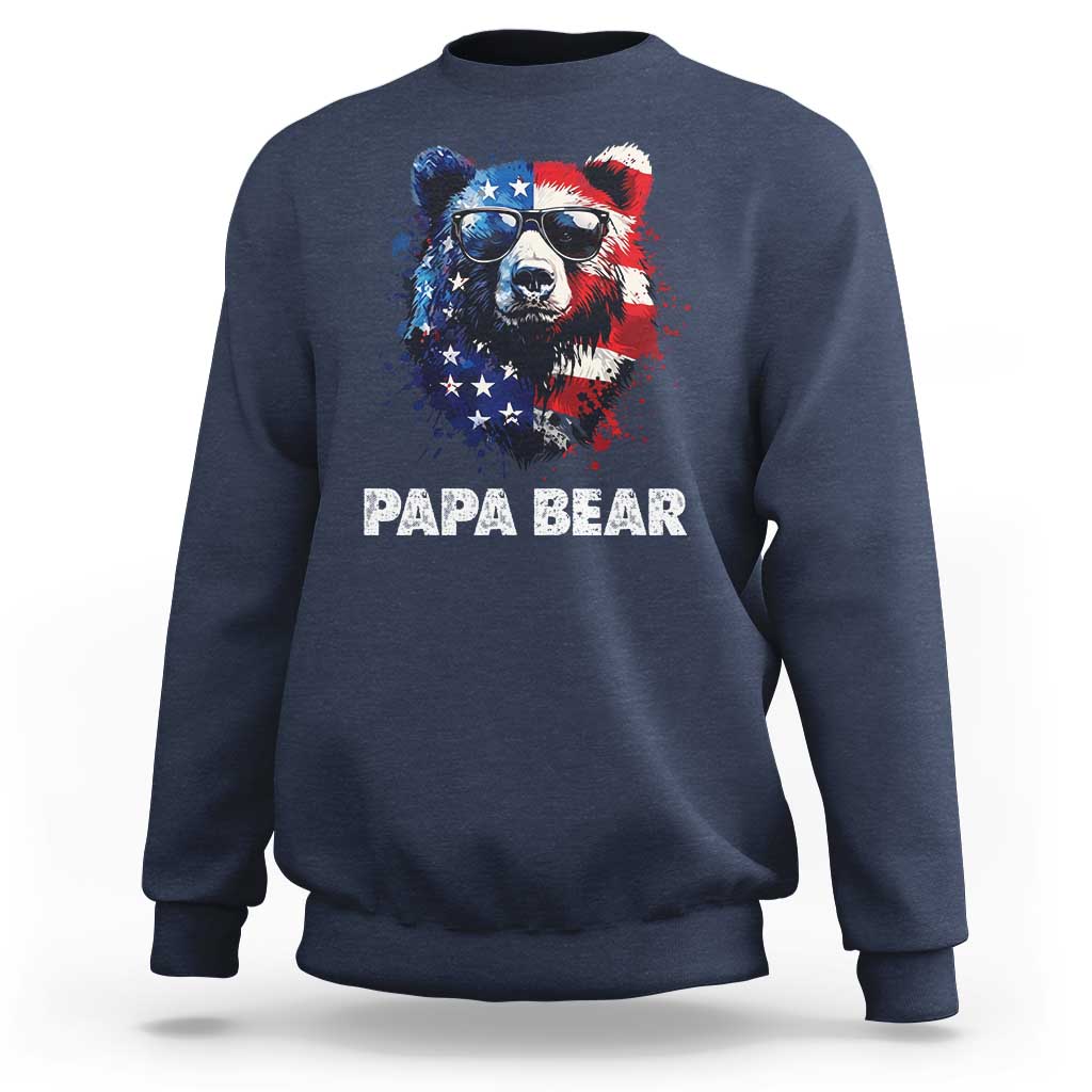 Papa Bear Father's Day Sweatshirt Patriotic American Flag 4th Of July