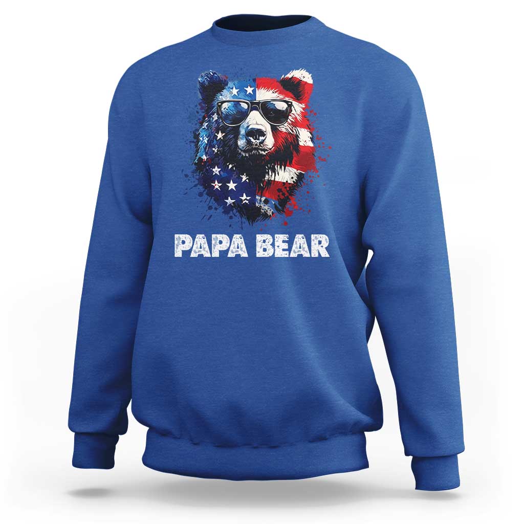 Papa Bear Father's Day Sweatshirt Patriotic American Flag 4th Of July