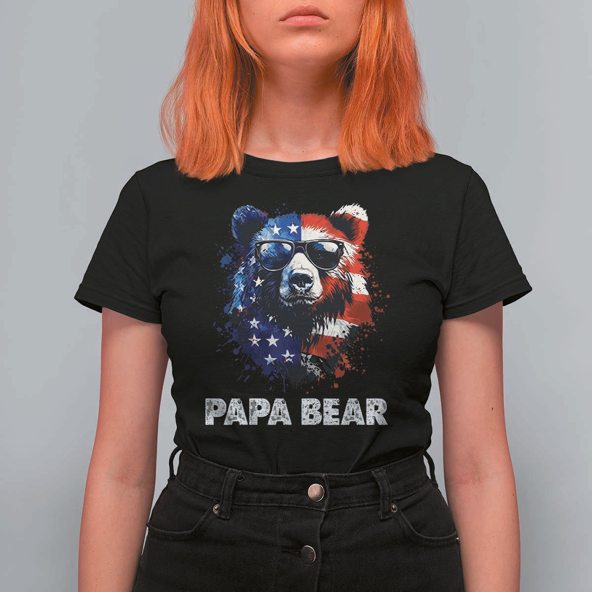 Papa Bear Father's Day T Shirt For Women Patriotic American Flag 4th Of July