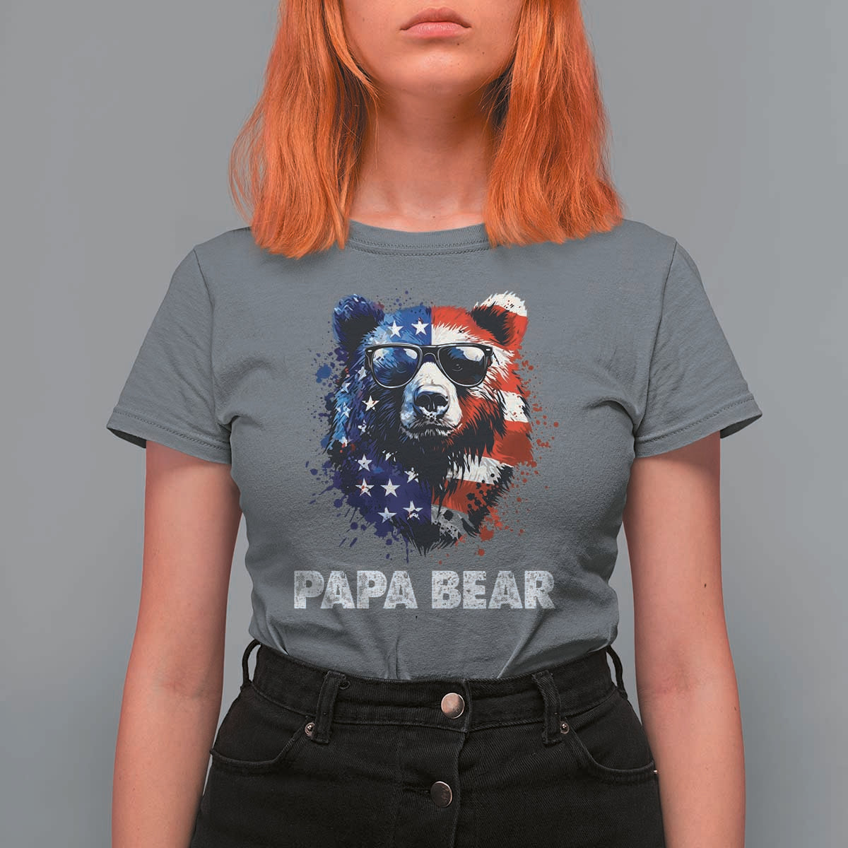 Papa Bear Father's Day T Shirt For Women Patriotic American Flag 4th Of July