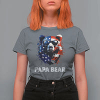 Papa Bear Father's Day T Shirt For Women Patriotic American Flag 4th Of July
