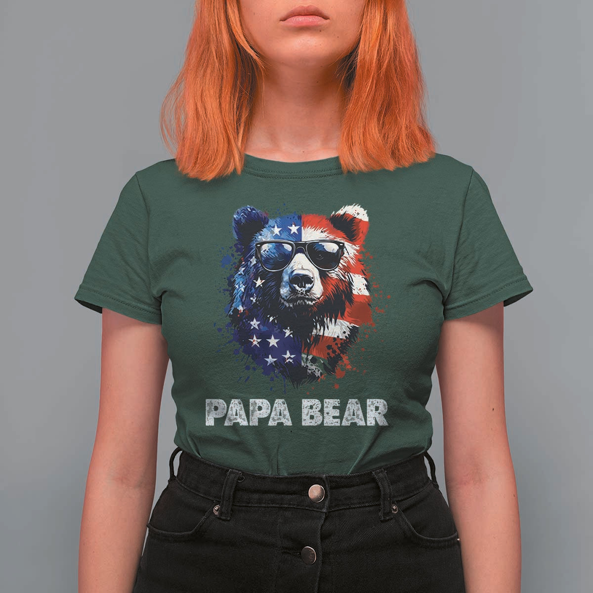 Papa Bear Father's Day T Shirt For Women Patriotic American Flag 4th Of July