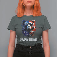Papa Bear Father's Day T Shirt For Women Patriotic American Flag 4th Of July