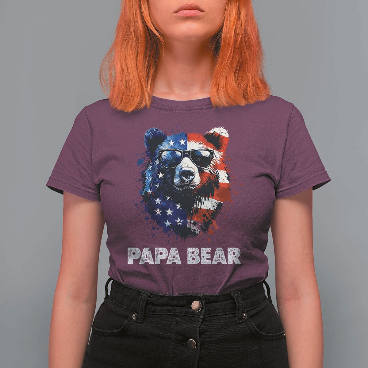 Papa Bear Father's Day T Shirt For Women Patriotic American Flag 4th Of July