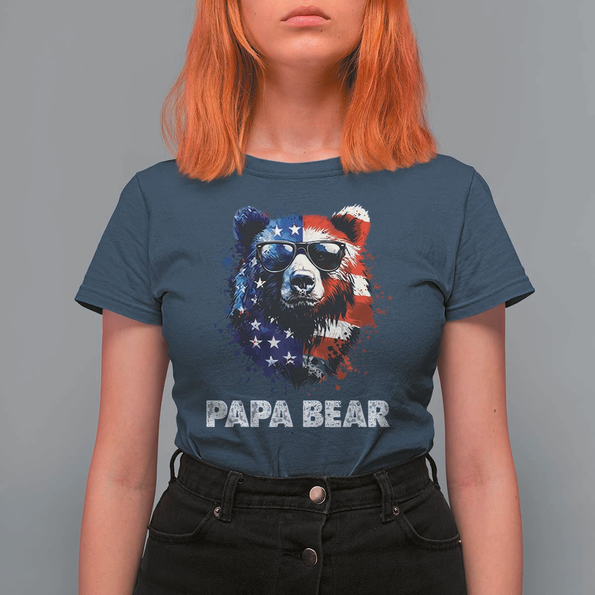 Papa Bear Father's Day T Shirt For Women Patriotic American Flag 4th Of July