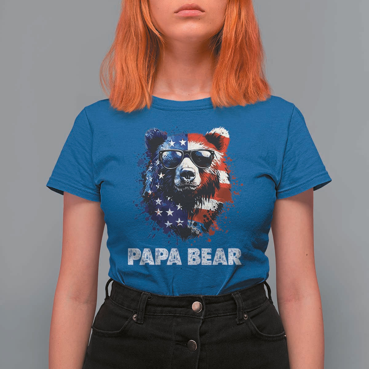 Papa Bear Father's Day T Shirt For Women Patriotic American Flag 4th Of July