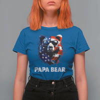 Papa Bear Father's Day T Shirt For Women Patriotic American Flag 4th Of July