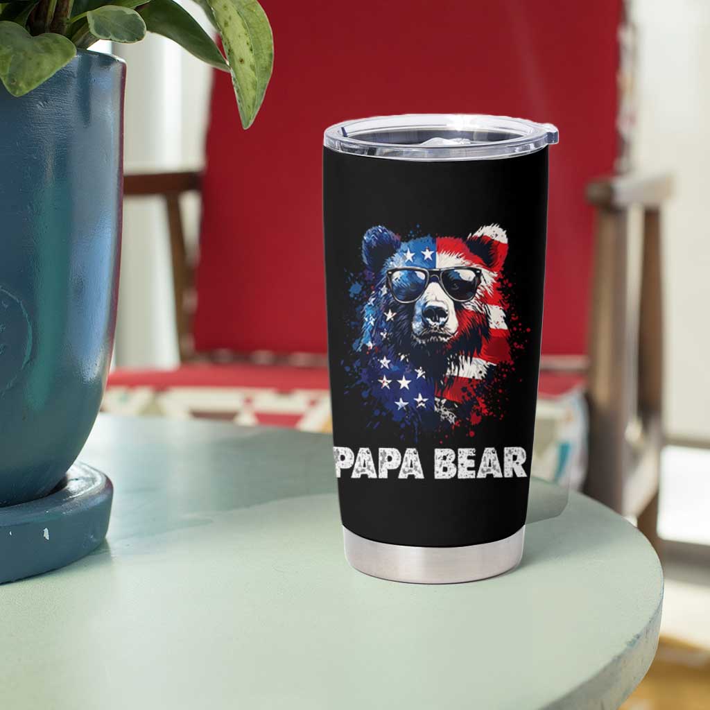 Papa Bear Father's Day Tumbler Cup Patriotic American Flag 4th Of July