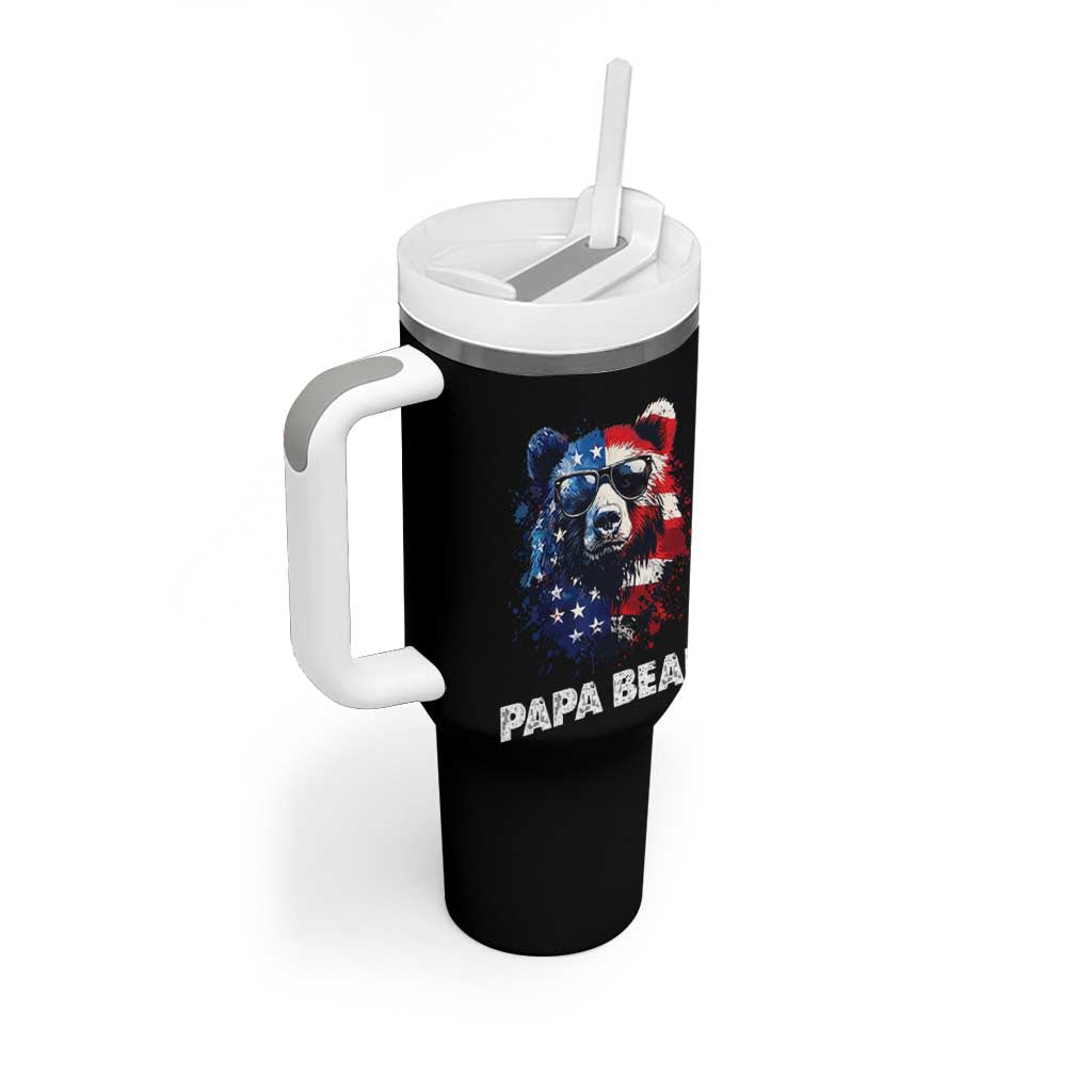 Papa Bear Father's Day Tumbler With Handle Patriotic American Flag 4th Of July
