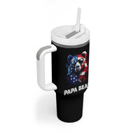 Papa Bear Father's Day Tumbler With Handle Patriotic American Flag 4th Of July