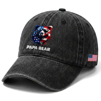 Papa Bear Father's Day Washed Cotton Baseball Cap Patriotic American Flag 4th Of July