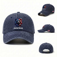 Papa Bear Father's Day Washed Cotton Baseball Cap Patriotic American Flag 4th Of July
