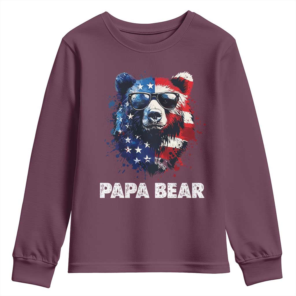 Papa Bear Father's Day Youth Sweatshirt Patriotic American Flag 4th Of July