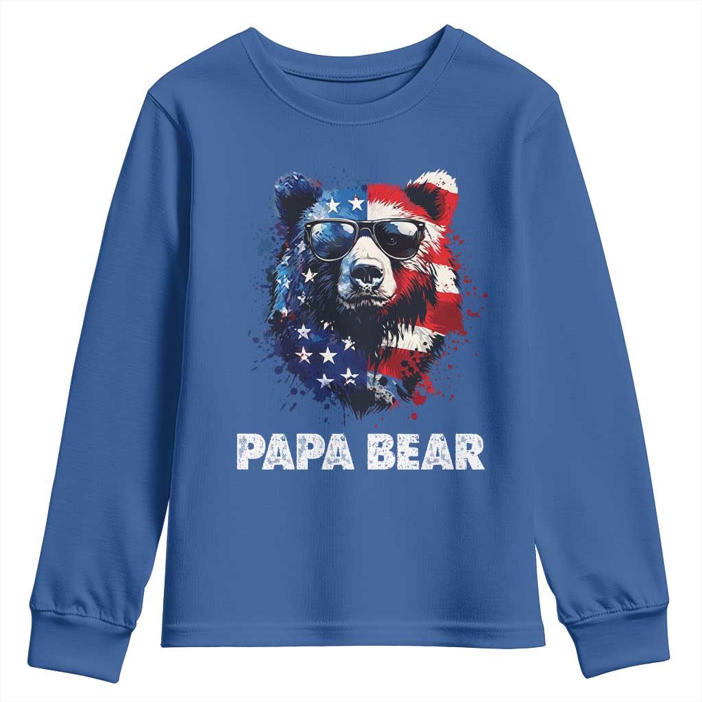 Papa Bear Father's Day Youth Sweatshirt Patriotic American Flag 4th Of July