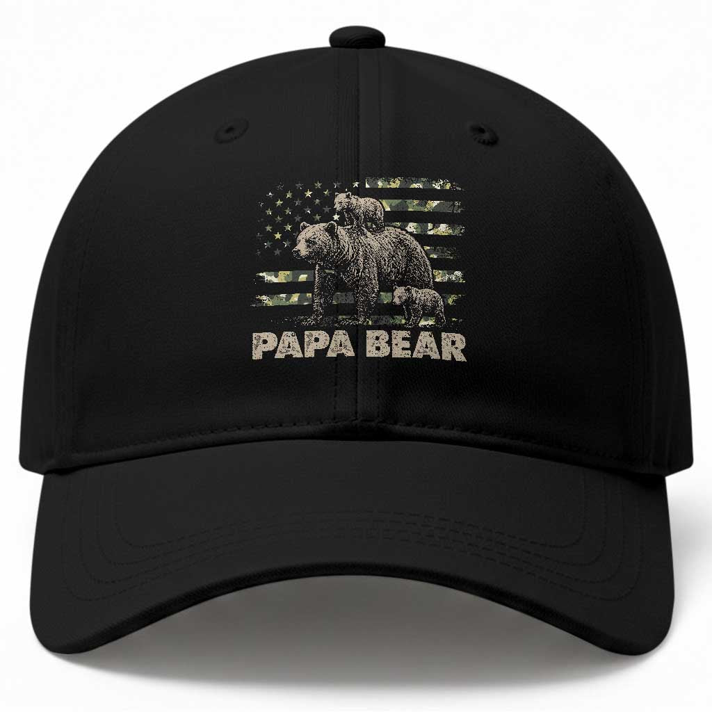 Papa Bear Father's Day Baseball Cap Camouflage California Republic Flag Bear