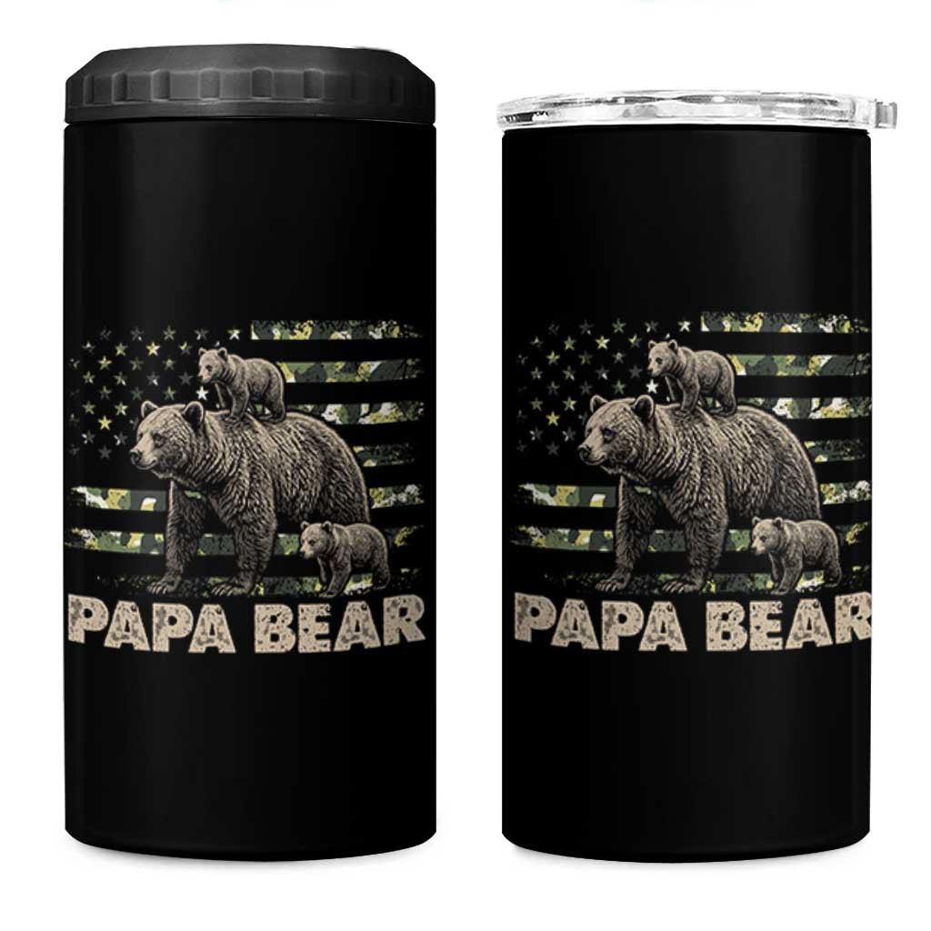 Papa Bear Father's Day 4 in 1 Can Cooler Tumbler Camouflage California Republic Flag Bear