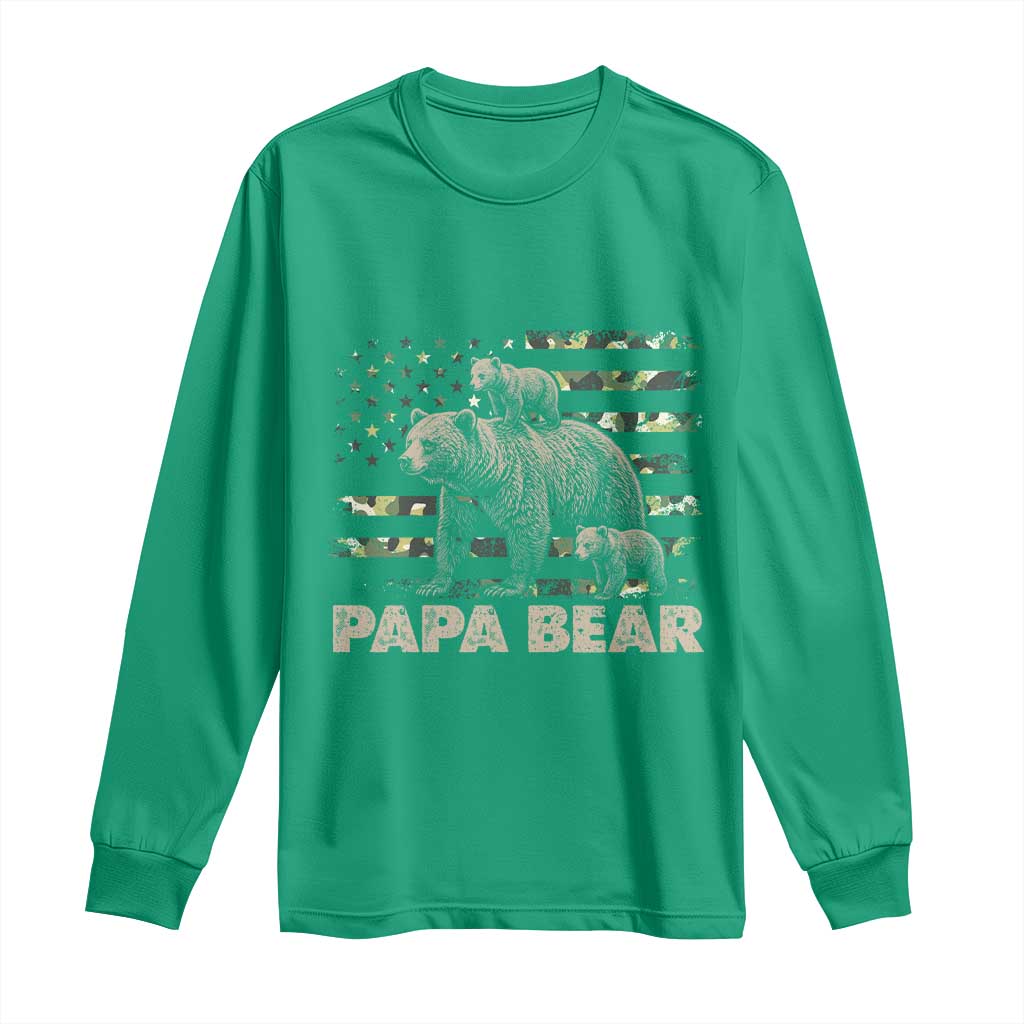 Papa Bear Father's Day Long Sleeve Shirt Camouflage California Republic Flag Bear