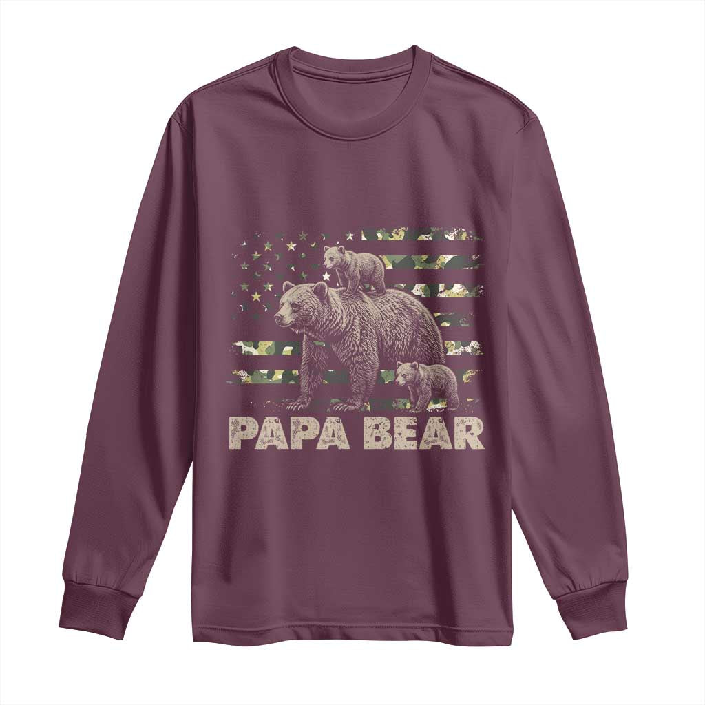 Papa Bear Father's Day Long Sleeve Shirt Camouflage California Republic Flag Bear