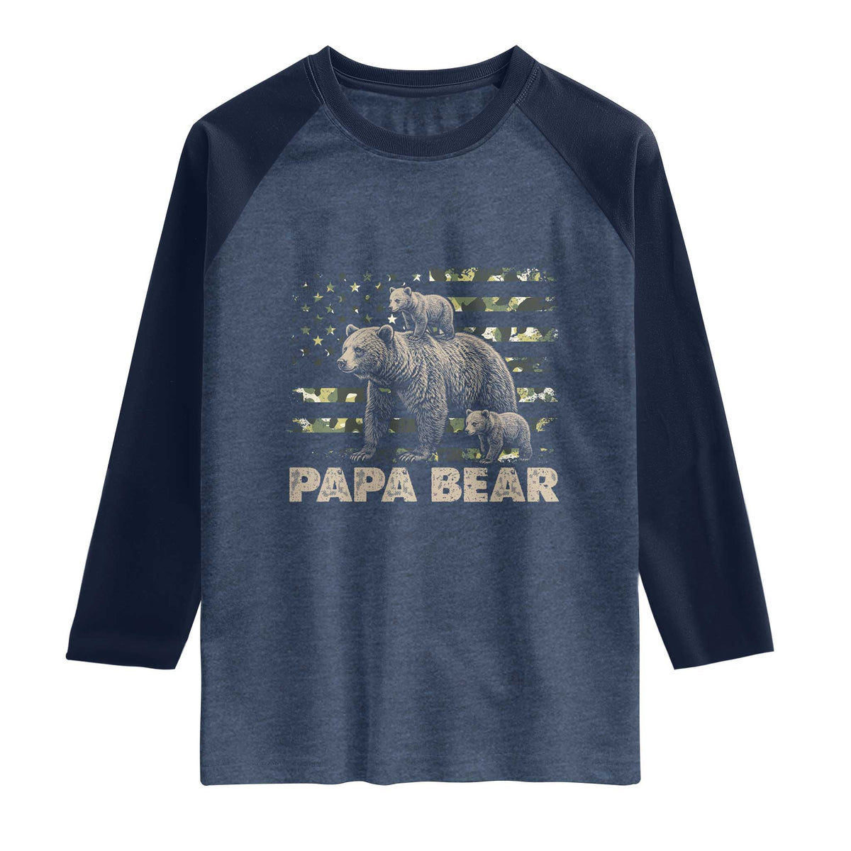 Papa Bear Father's Day Raglan Shirt Camouflage California Republic Flag Bear