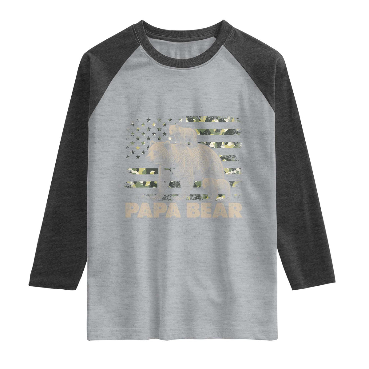 Papa Bear Father's Day Raglan Shirt Camouflage California Republic Flag Bear