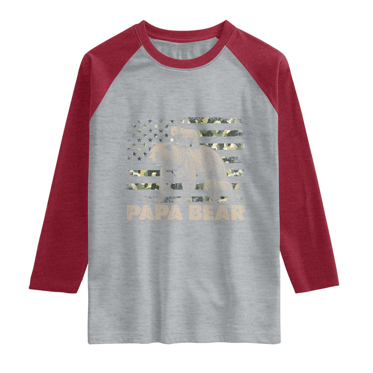 Papa Bear Father's Day Raglan Shirt Camouflage California Republic Flag Bear