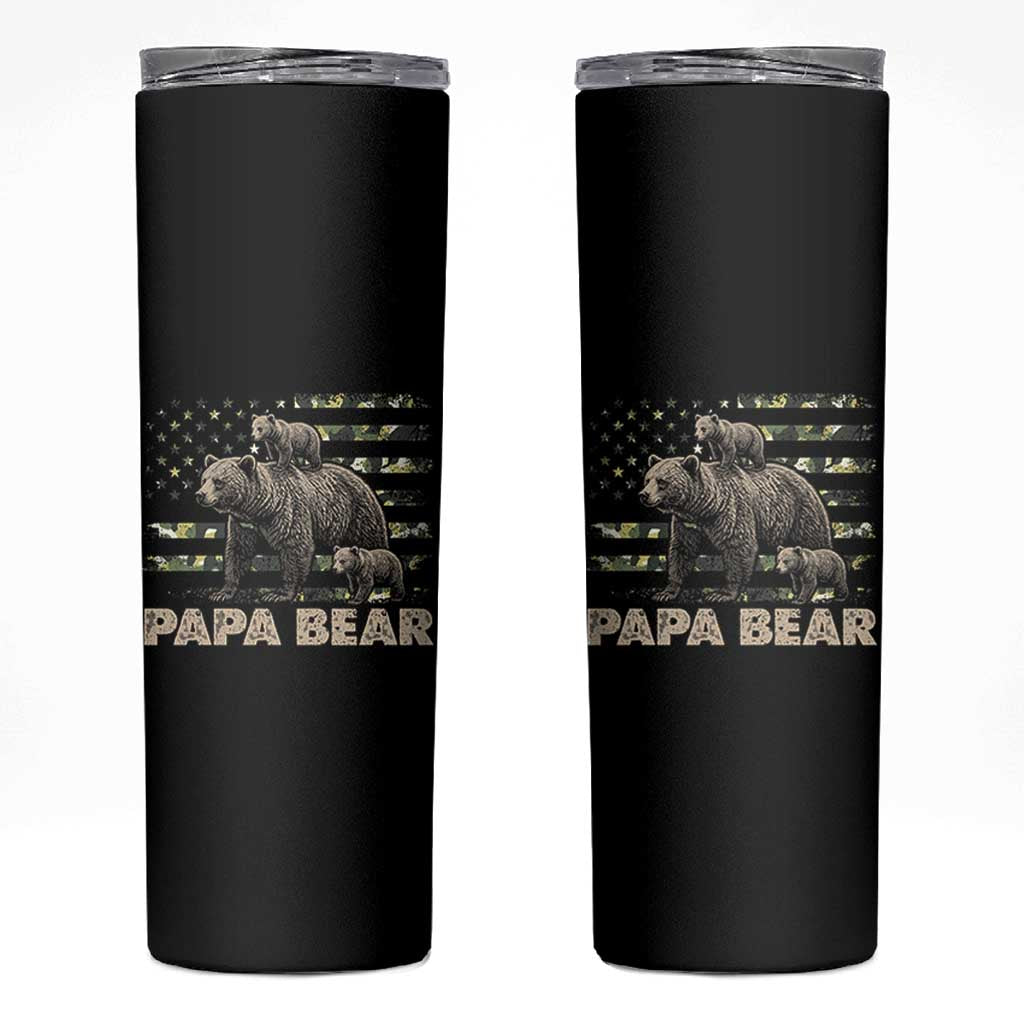 Papa Bear Father's Day Skinny Tumbler Camouflage California Republic Flag Bear