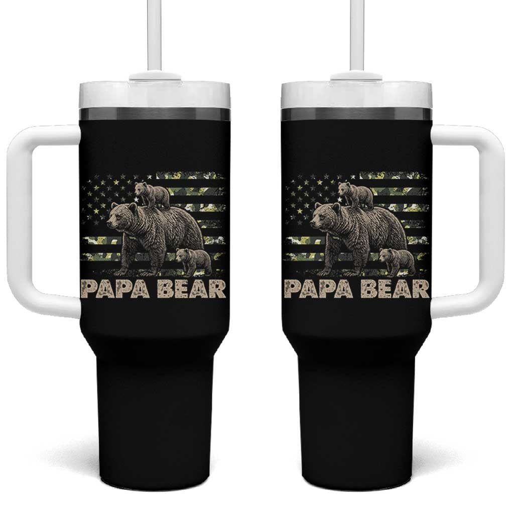 Papa Bear Father's Day Tumbler With Handle Camouflage California Republic Flag Bear