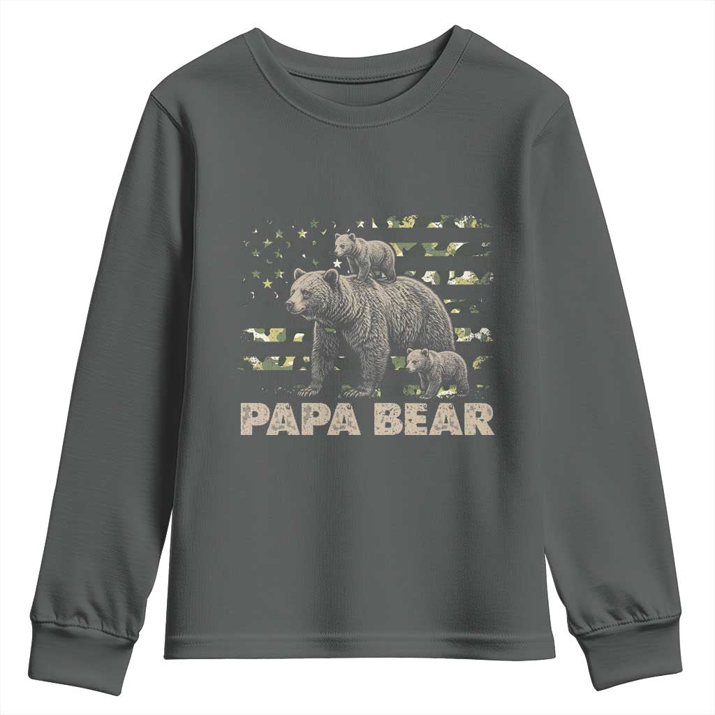 Papa Bear Father's Day Youth Sweatshirt Camouflage California Republic Flag Bear