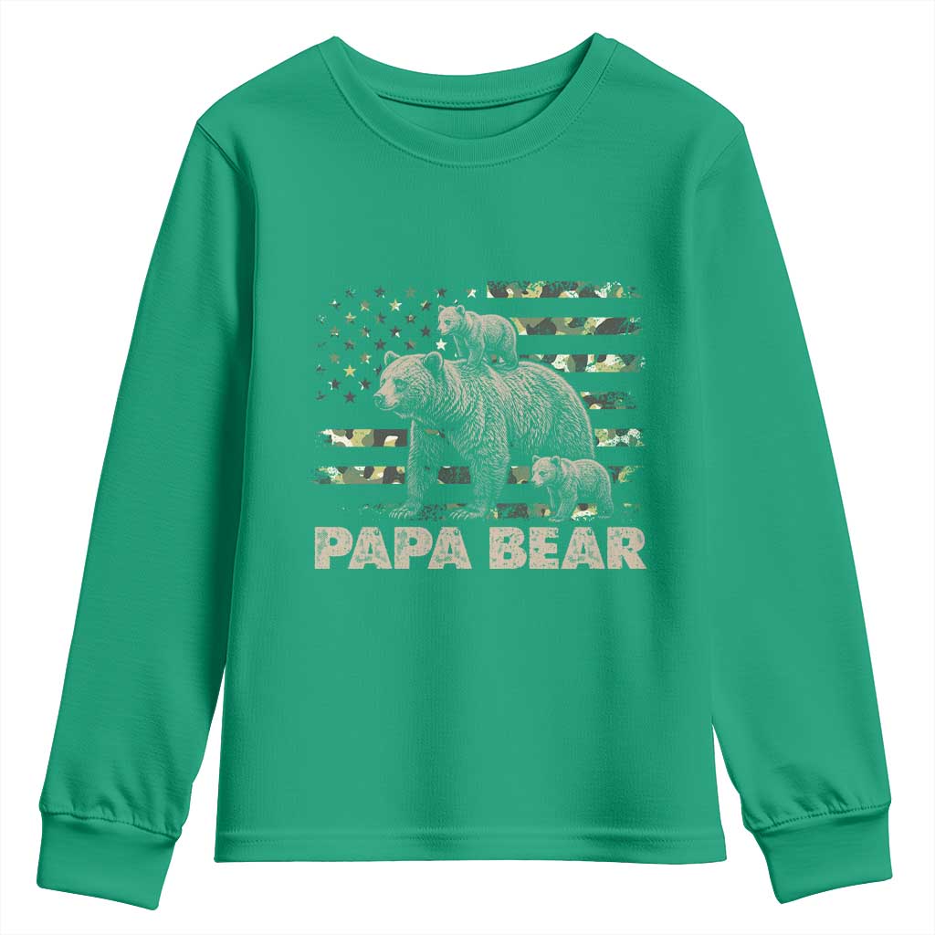 Papa Bear Father's Day Youth Sweatshirt Camouflage California Republic Flag Bear