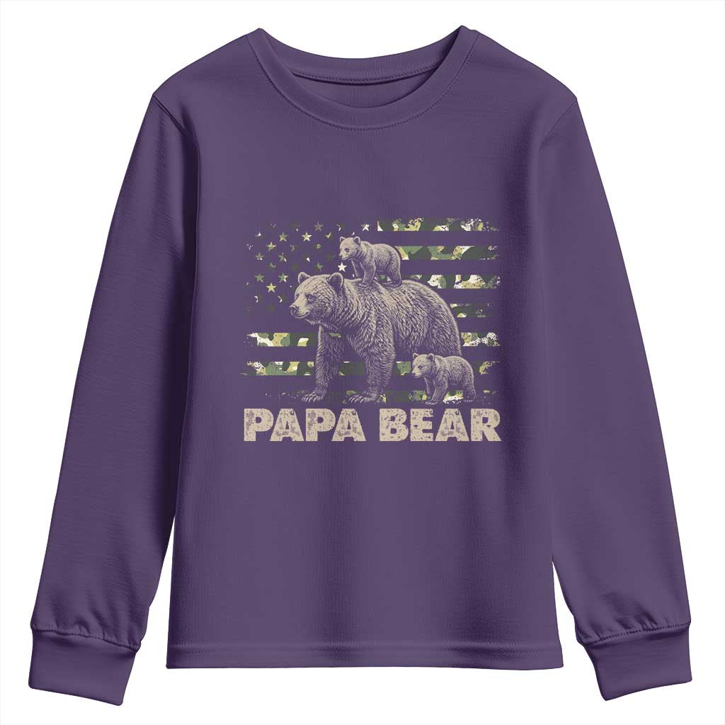 Papa Bear Father's Day Youth Sweatshirt Camouflage California Republic Flag Bear