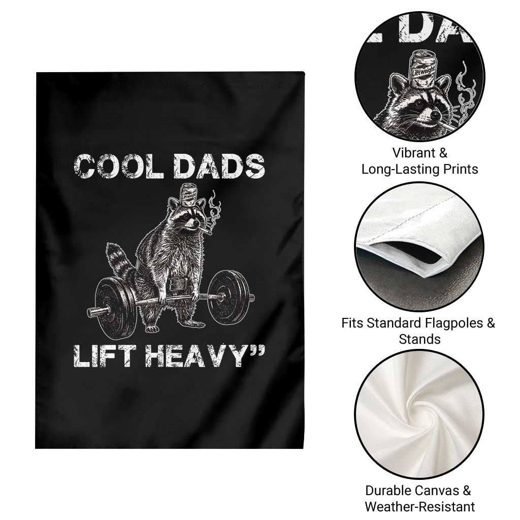 Cool Dads Lift Heavy Garden Flag Gym Dad Raccoon
