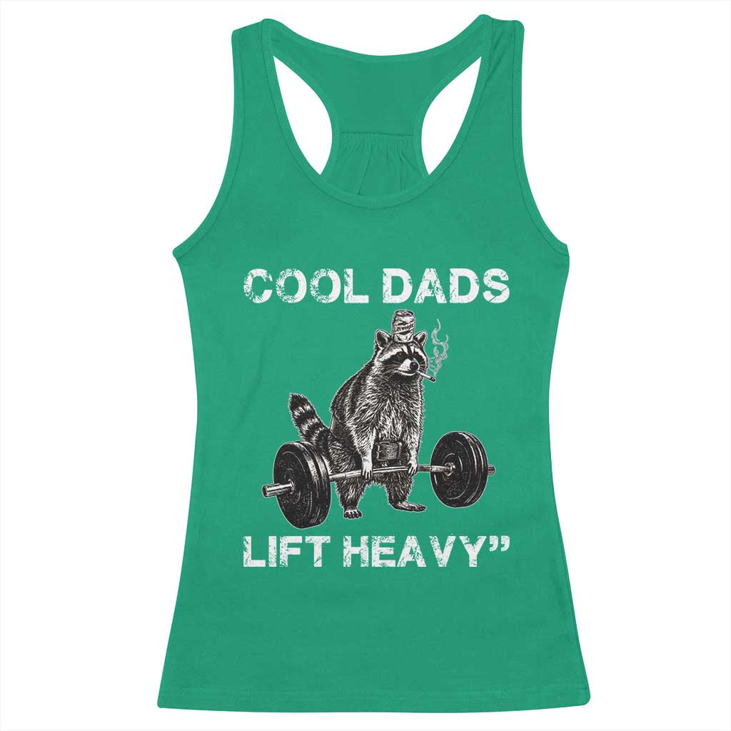 Cool Dads Lift Heavy Racerback Tank Top Gym Dad Raccoon