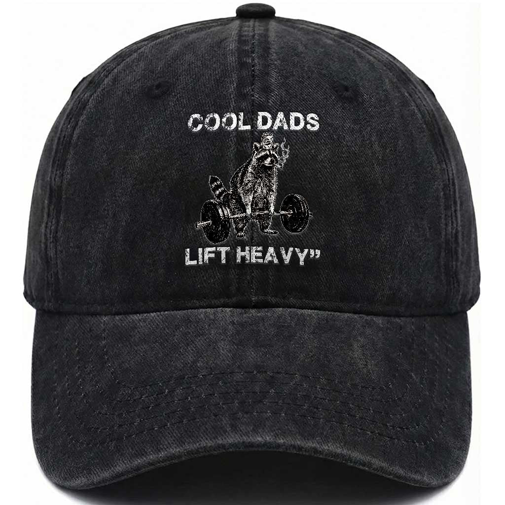 Cool Dads Lift Heavy Washed Cotton Baseball Cap Gym Dad Raccoon