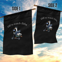 Off To Watch Fitba Garden Flag Funny Scottish Goose Riding Scooter Football Fan