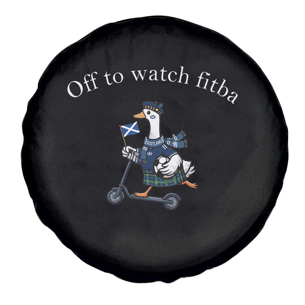 Off To Watch Fitba Spare Tire Cover Funny Scottish Goose Riding Scooter Football Fan