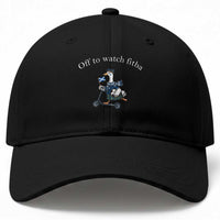 Off To Watch Fitba Baseball Cap Funny Scottish Goose Riding Scooter Football Fan